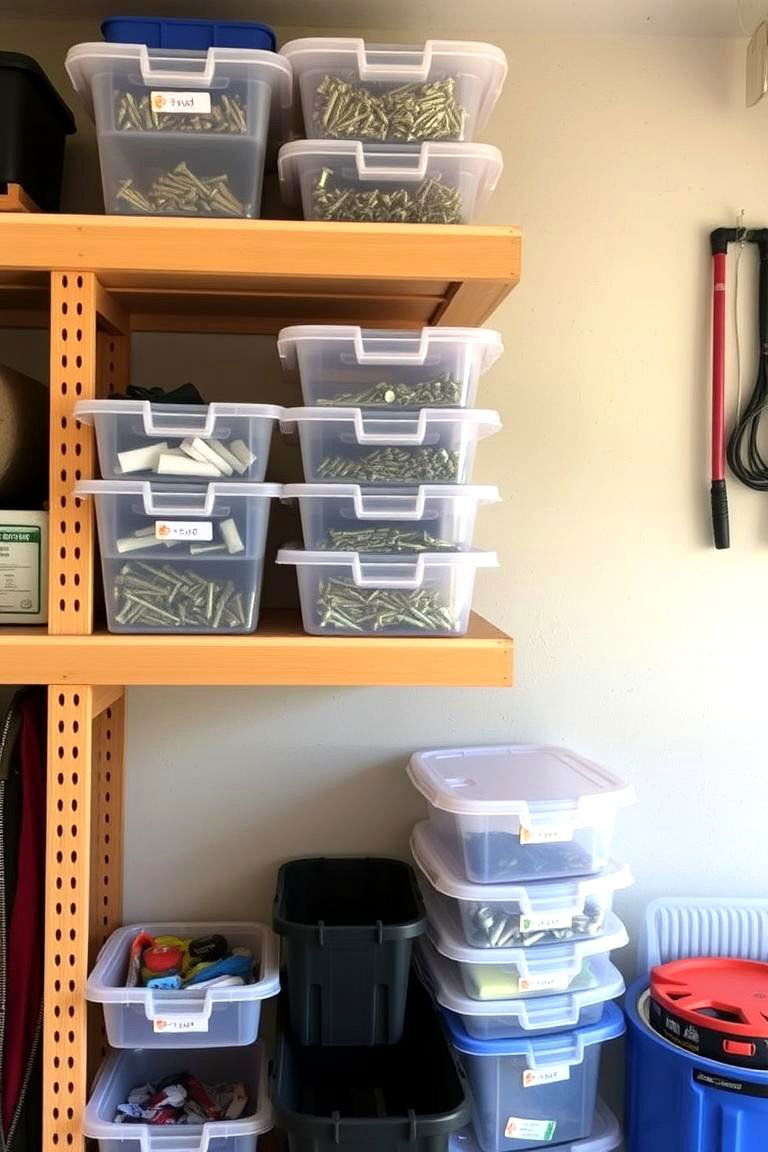 Shelf Bins for Organized Storage - 24 Garage Shelving Ideas