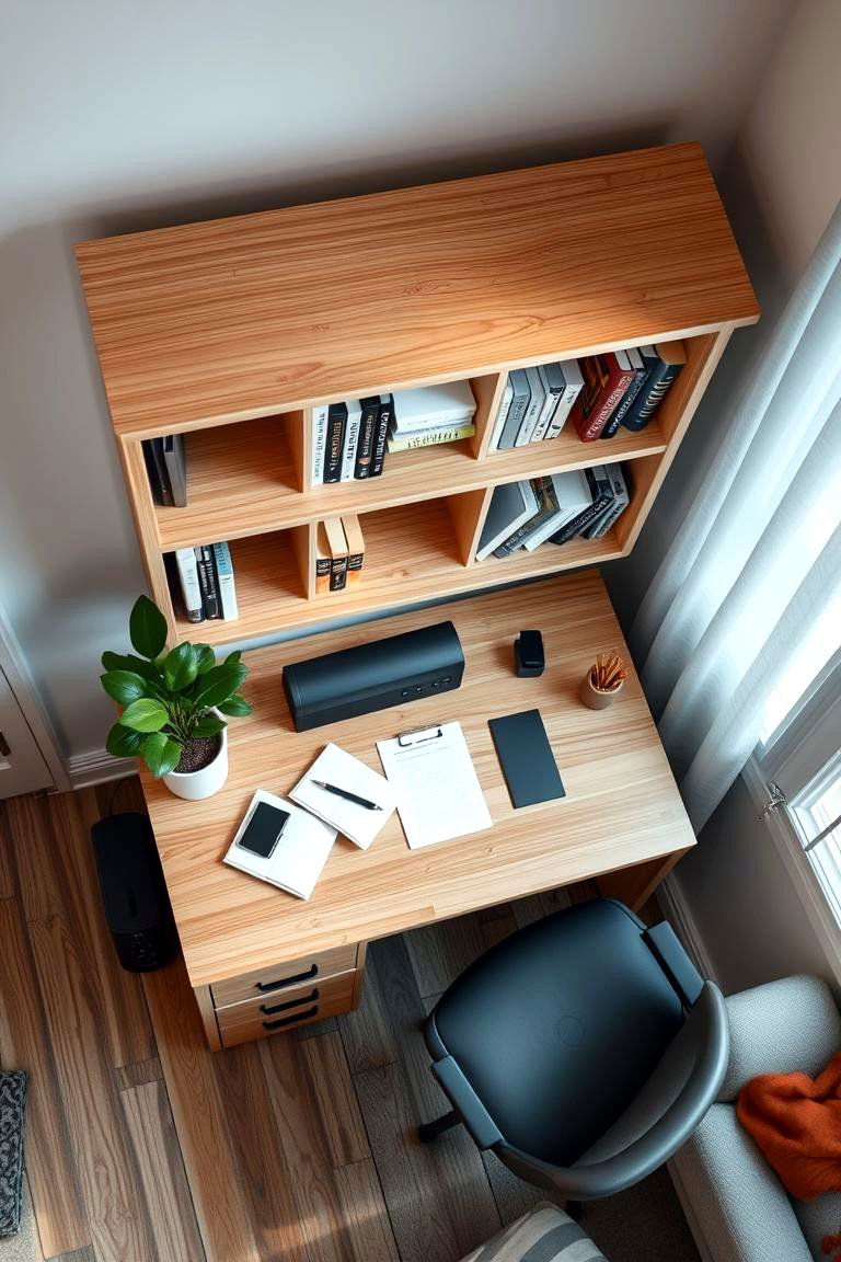 Shelves Integrated with a Desk for a Multi Functional Space - 24 Living Room Shelf Ideas