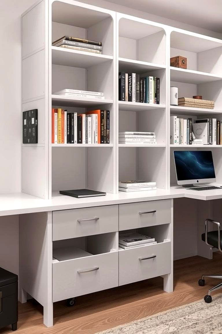 Shelves with Integrated Drawers - 24 Office Shelving Ideas