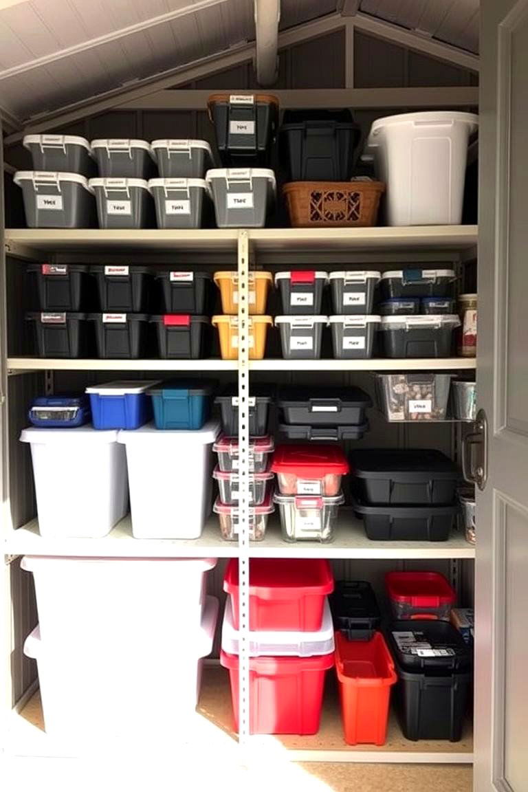 Shelving with Bins and Containers - 24 Shed Shelving Ideas