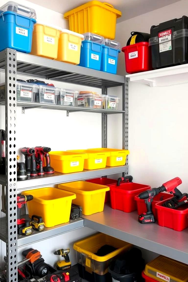 Shelving with Bins - 24 Power Tool Storage Ideas