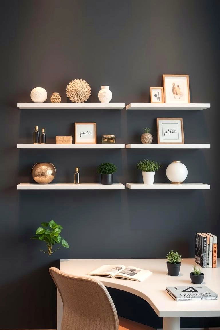 Shelving with Decorative Items - 24 Office Wall Decor Ideas