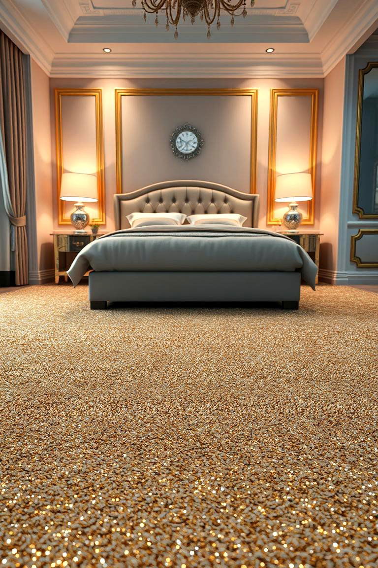 Shimmering Metallic Carpet - 24 Bedroom Carpet Ideas