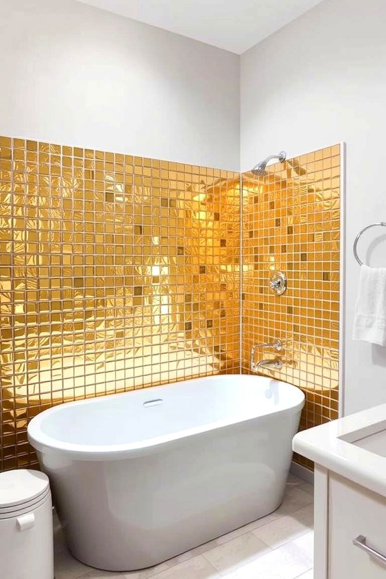 Shiny Metallic Tile Surround - 24 Bathtub Surround Ideas