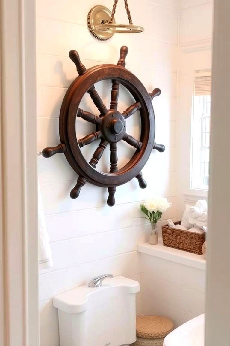 Ship Wheel as a Focal Point - 24 Nautical Bathroom Ideas