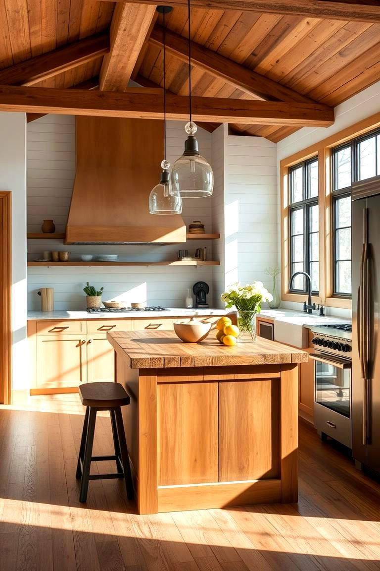 Shiplap Accent Walls with Central Kitchen Island - 24 Kitchen Shiplap Ideas With Kitchen Island Ideas