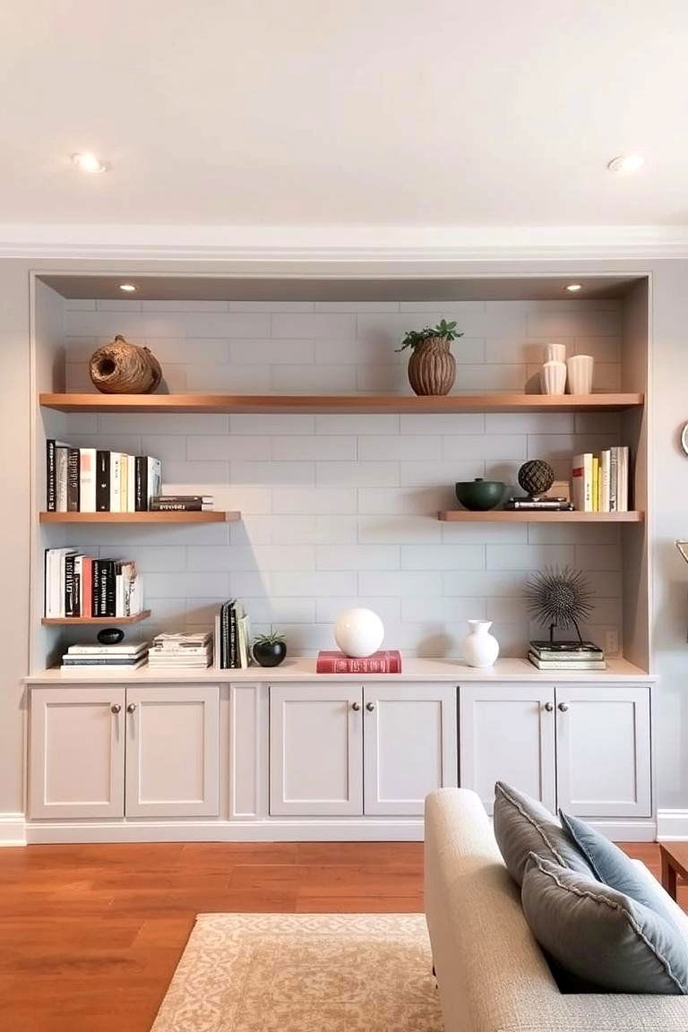Shiplap Behind Open Shelving - 24 Shiplap Living Room Ideas