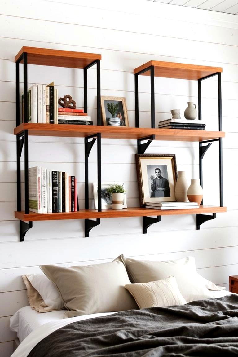 Shiplap Behind Open Shelving - 24 Shiplap Bedroom Ideas