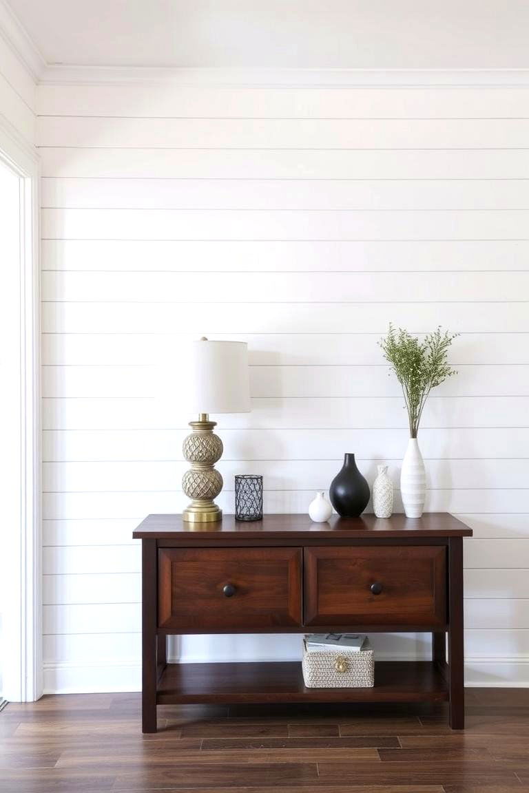 Shiplap Behind a Console Table - 24 Shiplap Wall Entryway Ideas