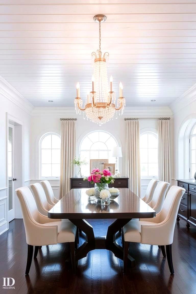 Shiplap Ceiling with a Chandelier - 24 Shiplap Ceiling Ideas