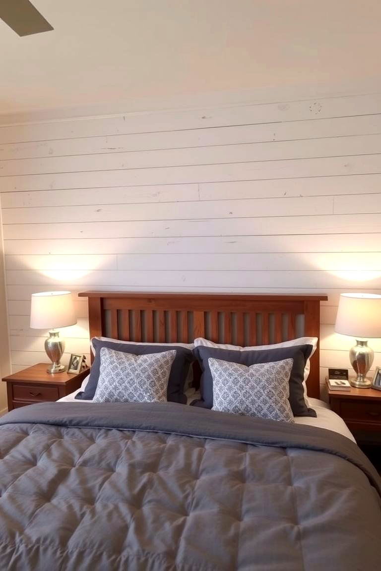 Shiplap Feature Wall Behind Bedside Tables - 24 Shiplap Bedroom Ideas