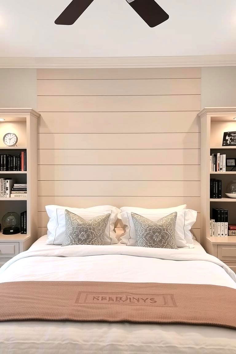 Shiplap Headboard with Built in Storage - 24 Shiplap Bedroom Ideas