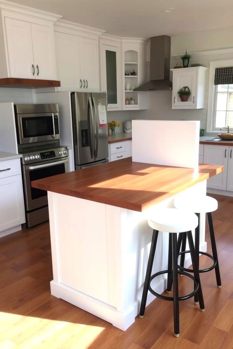 Shiplap Island with a Mix of Countertop Heights - 24 Shiplap Kitchen Island Ideas