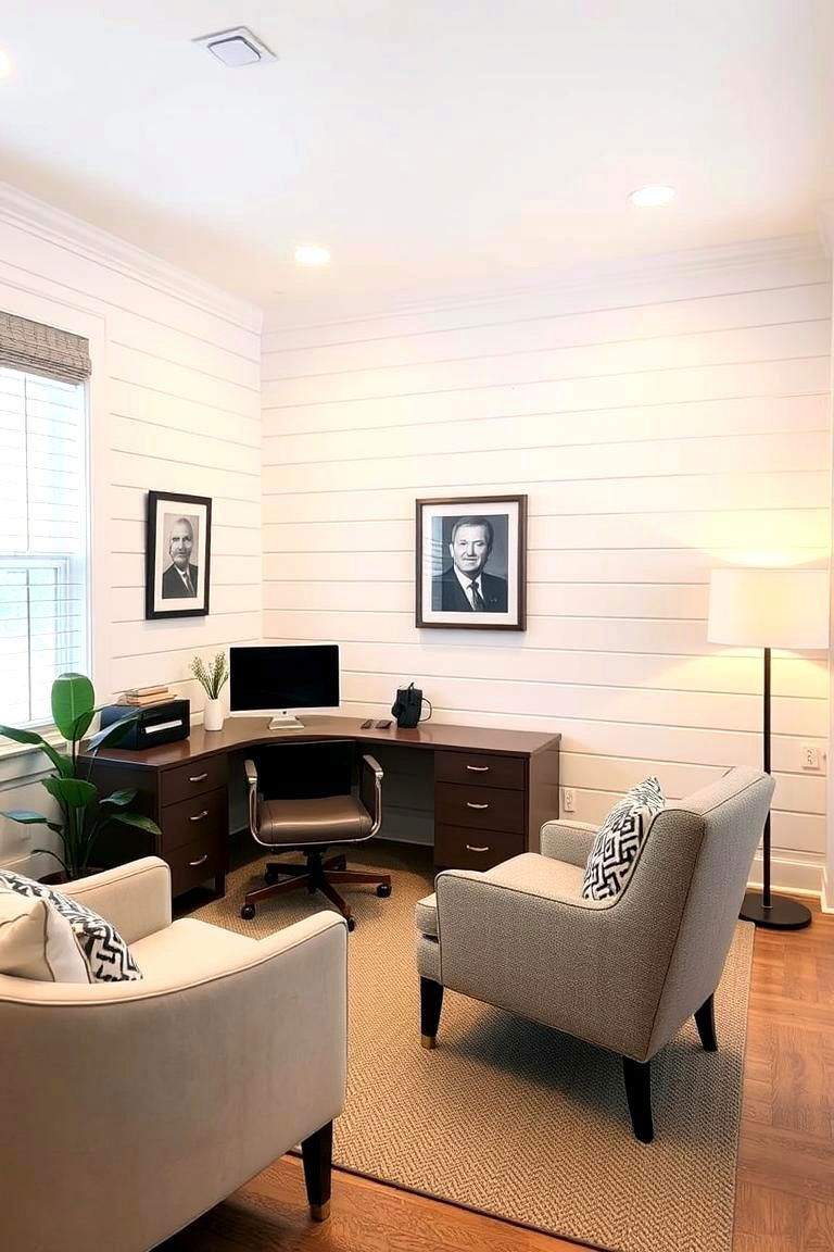 Shiplap Wall Detail - 24 Office Accent Wall Ideas