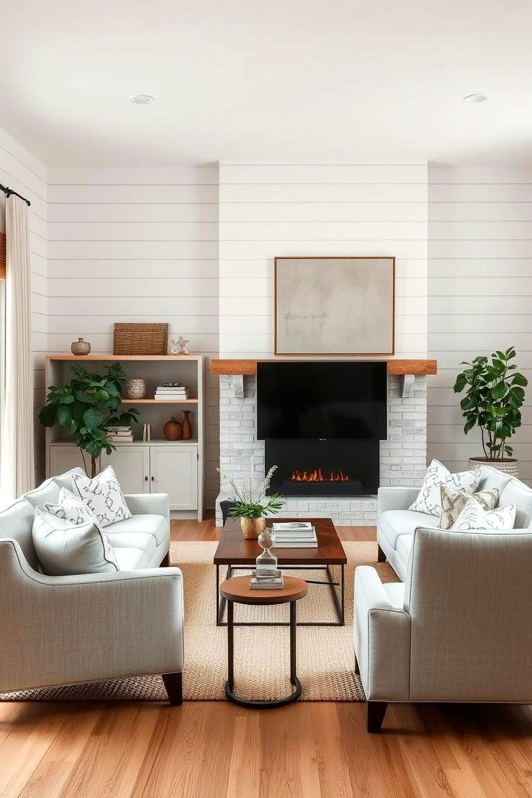 Shiplap Walls for Timeless Appeal - 24 Farmhouse Living Room Ideas
