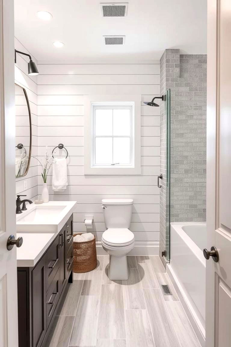 Shiplap and Tile Combination - 24 shiplap bathroom ideas