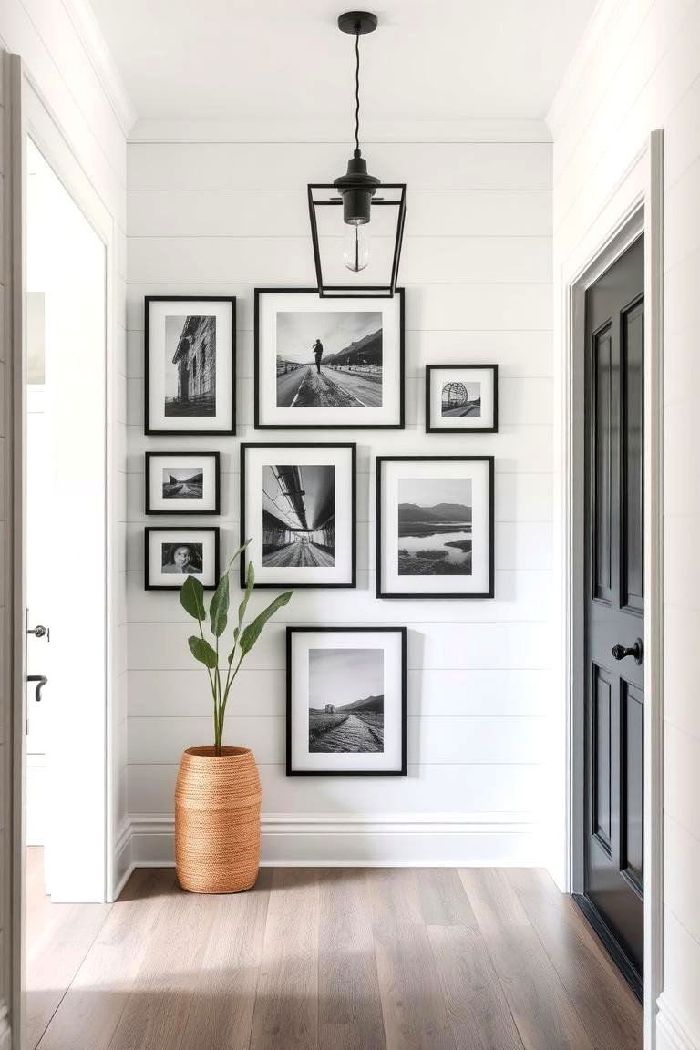 Shiplap with Artwork Display - 24 Shiplap Wall Entryway Ideas