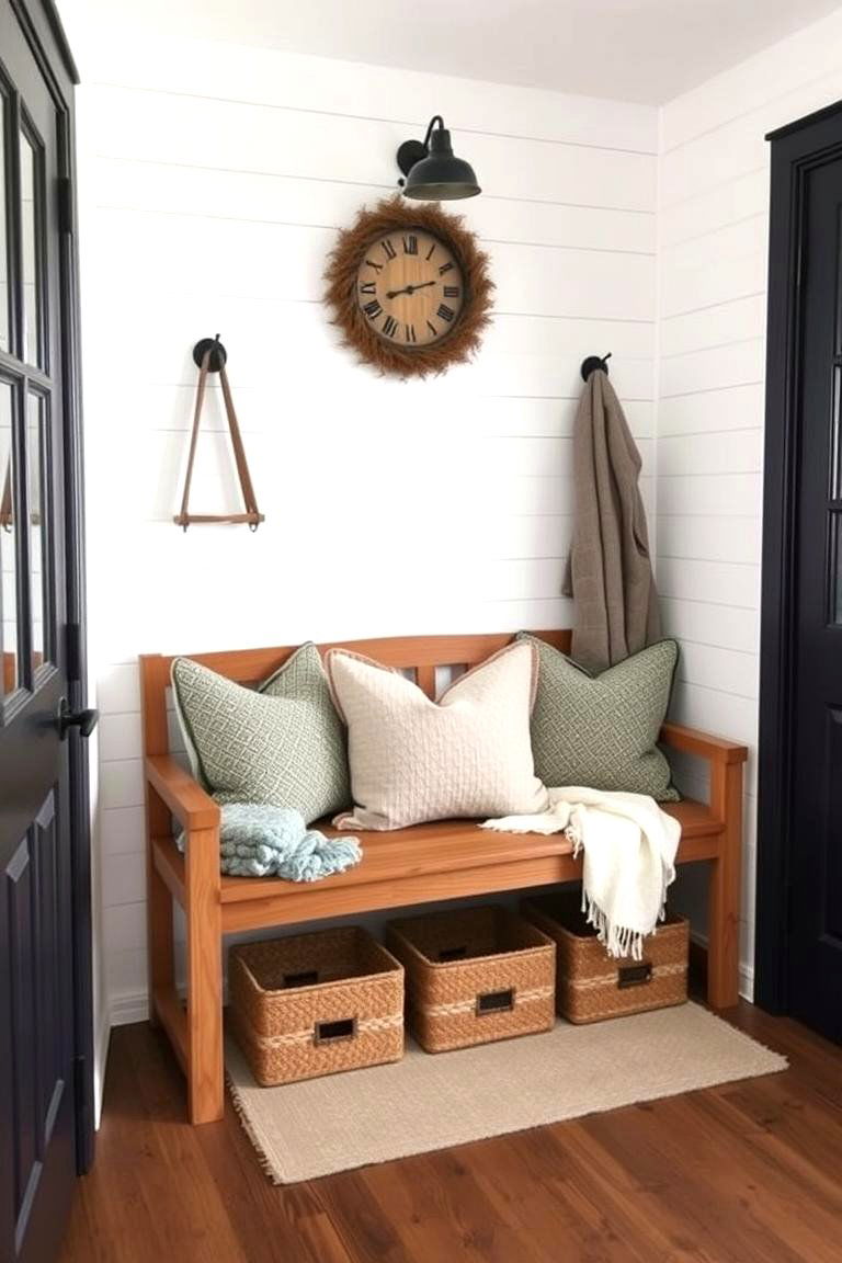 Shiplap with Built in Bench - 24 Shiplap Wall Entryway Ideas