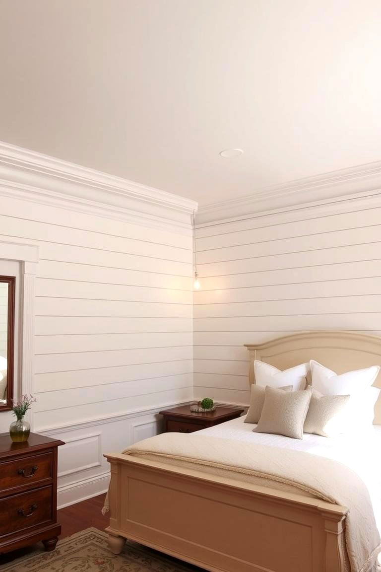 Shiplap with Decorative Molding - 24 Shiplap Bedroom Ideas
