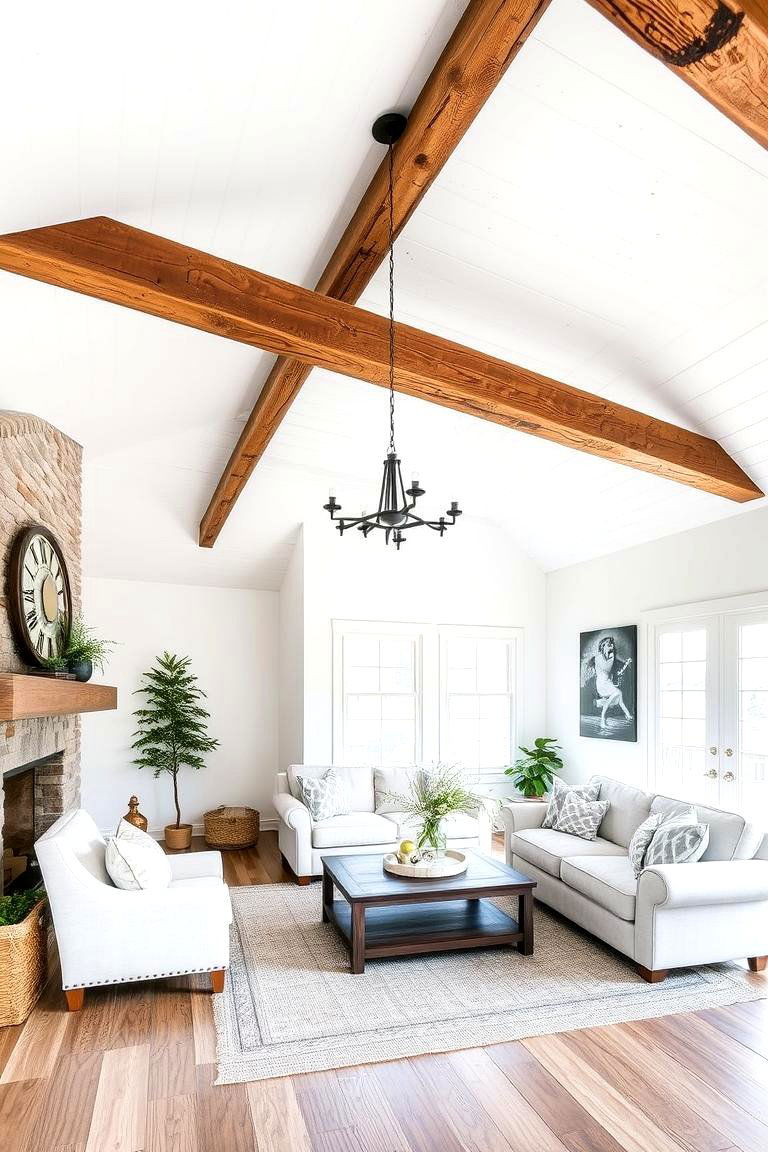 Shiplap with Exposed Beams - 24 Shiplap Ceiling Ideas