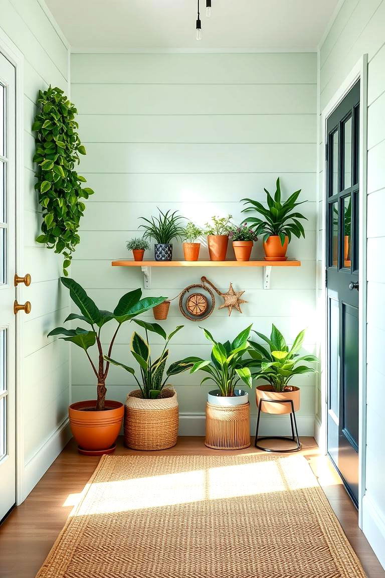 Shiplap with Greenery - 24 Shiplap Wall Entryway Ideas