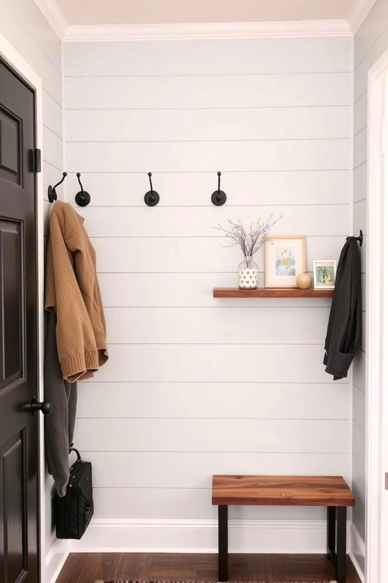 Shiplap with Hooks and Shelves - 24 Shiplap Wall Entryway Ideas