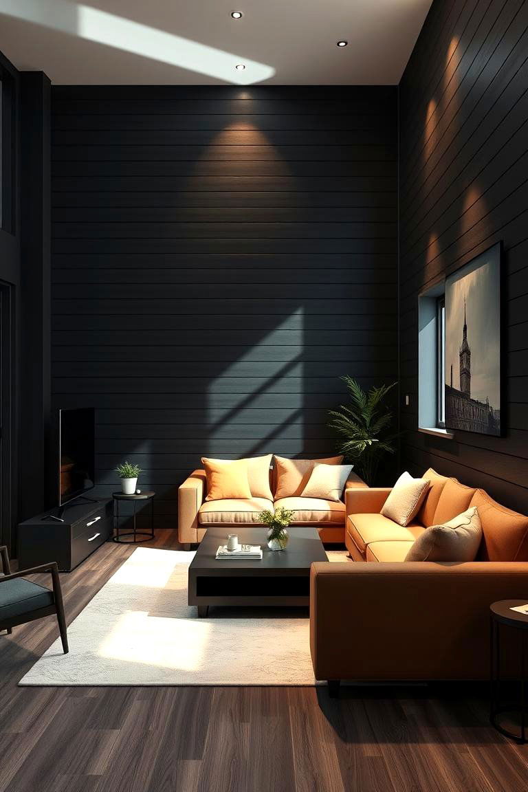 Shiplap with Integrated Lighting - 24 Black Shiplap Wall Ideas