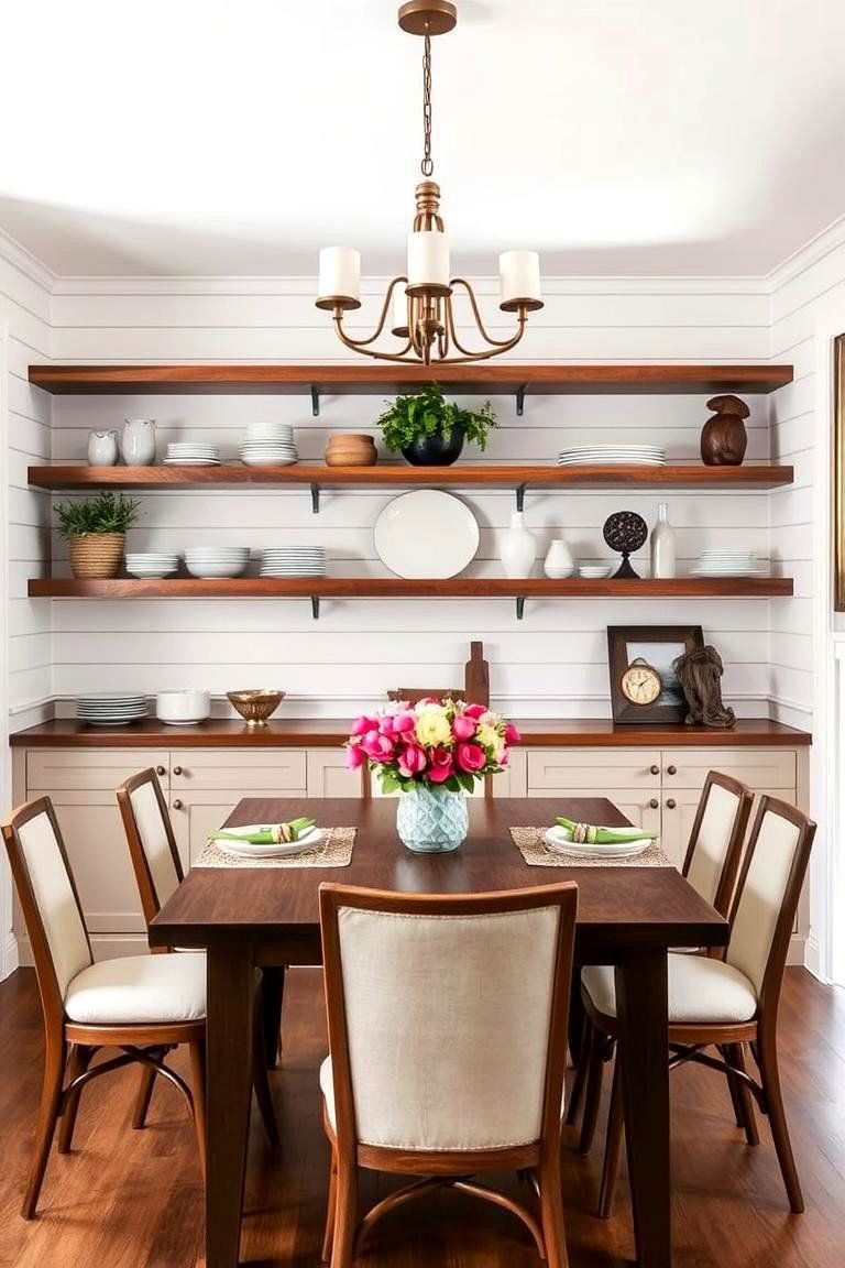 Shiplap with Open Shelving - 24 Shiplap Dining Room Wall Ideas