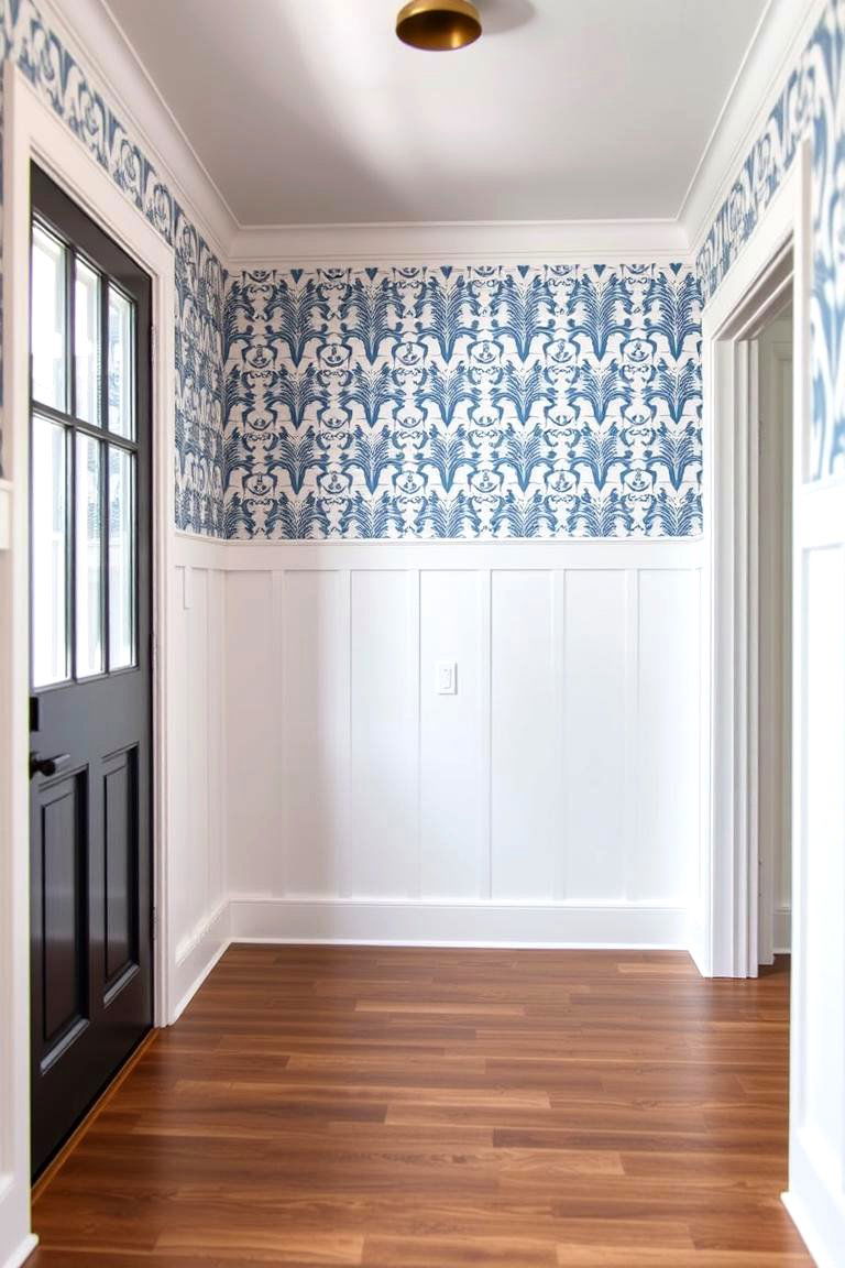 Shiplap with Wallpaper Accents - 24 Shiplap Wall Entryway Ideas
