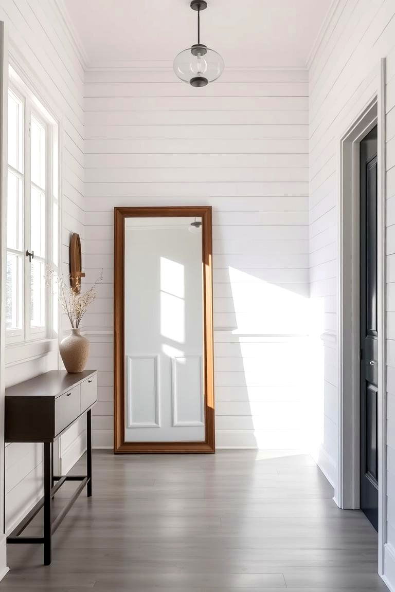 Shiplap with a Mirror Feature - 24 Shiplap Wall Entryway Ideas