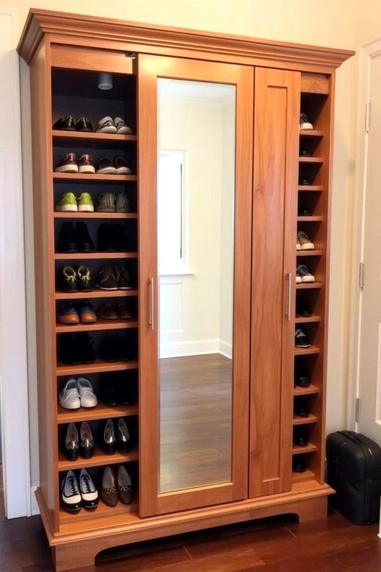 Shoe Cabinet with a Mirror - 24 Entryway Shoe Storage Ideas