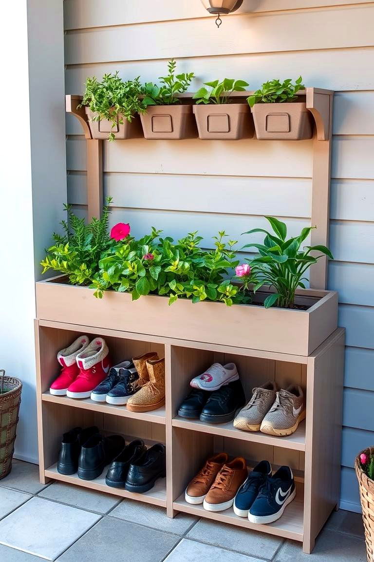 Shoe Storage with Planter Integration - 24 Outdoor Shoe Storage Ideas