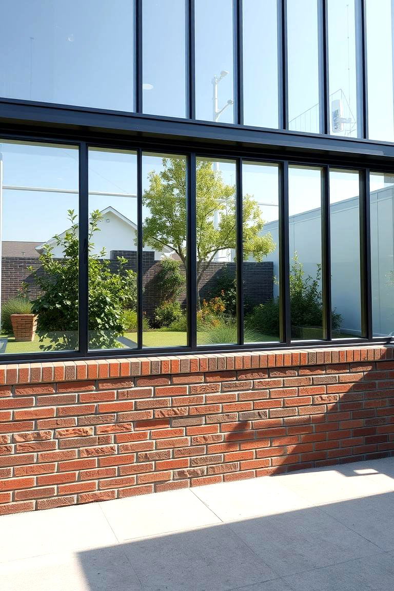 Short Brick Wall with Glass Panels - 24 Brick Fence Ideas