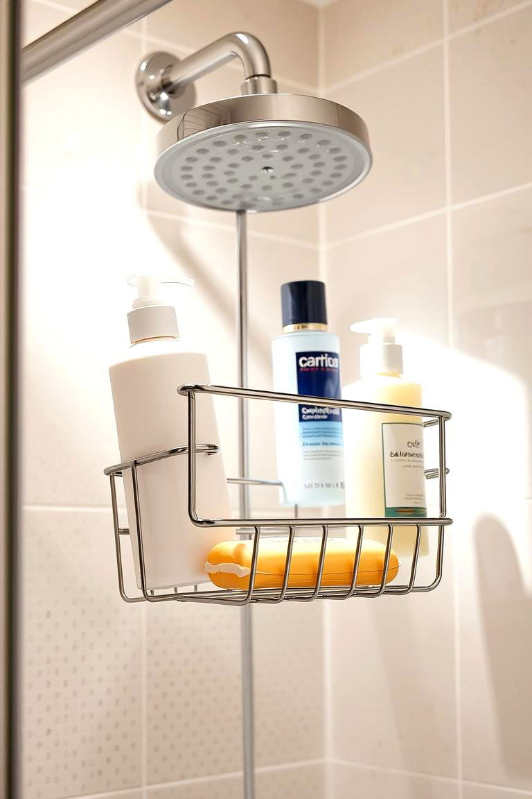 Shower Caddy Hanging Over the Showerhead - 24 Shower Storage Ideas