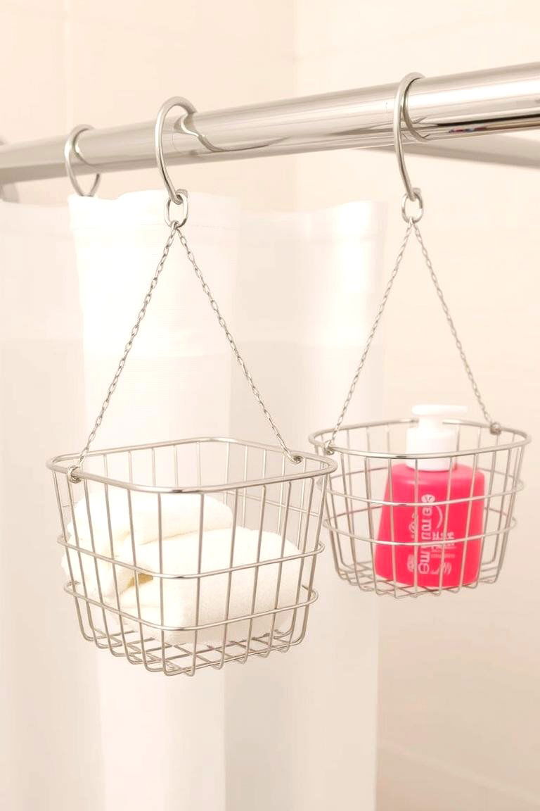 Shower Curtain Rod with Hanging Baskets - 24 Shower Storage Ideas