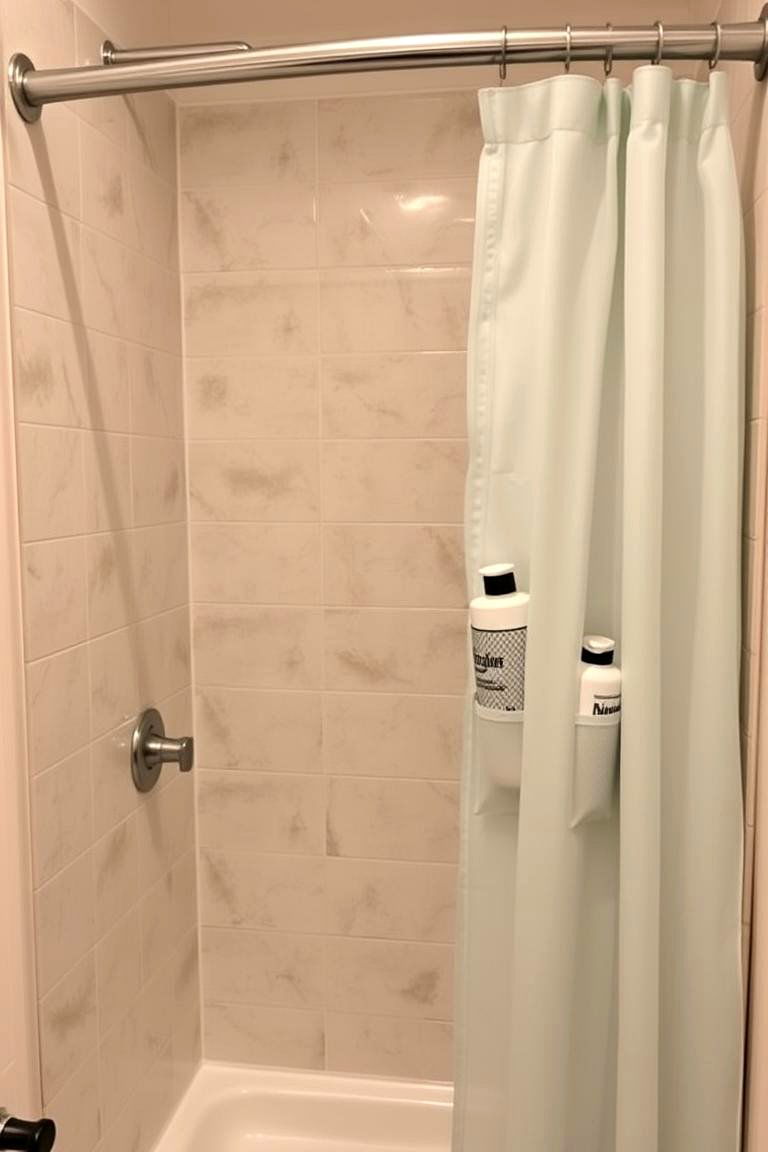 Shower Curtain Rod with Storage Pockets - 24 Small Bathroom Shelving Ideas