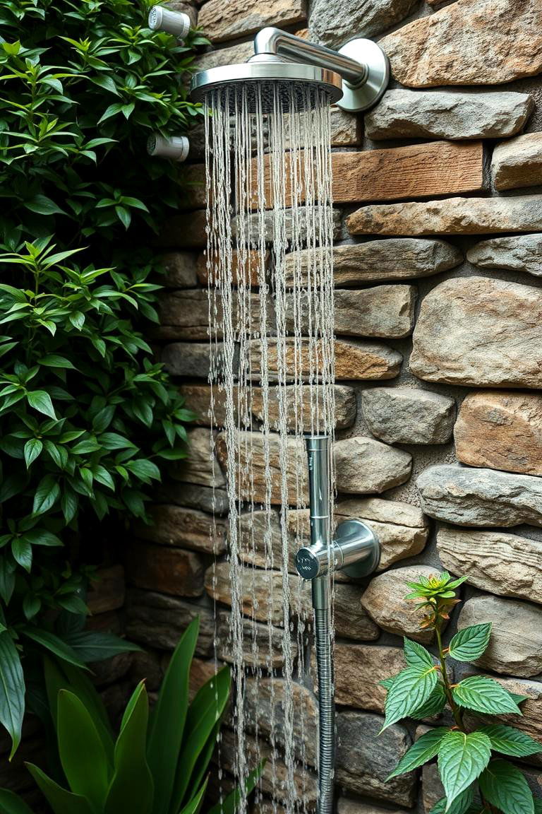 Shower Integrated into a Garden Wall - 24 Outdoor Bathroom Ideas