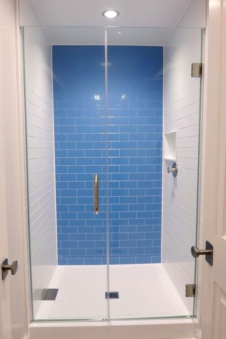 Shower with Bold Color Accents - 24 Small Bathroom Walk in Shower Ideas