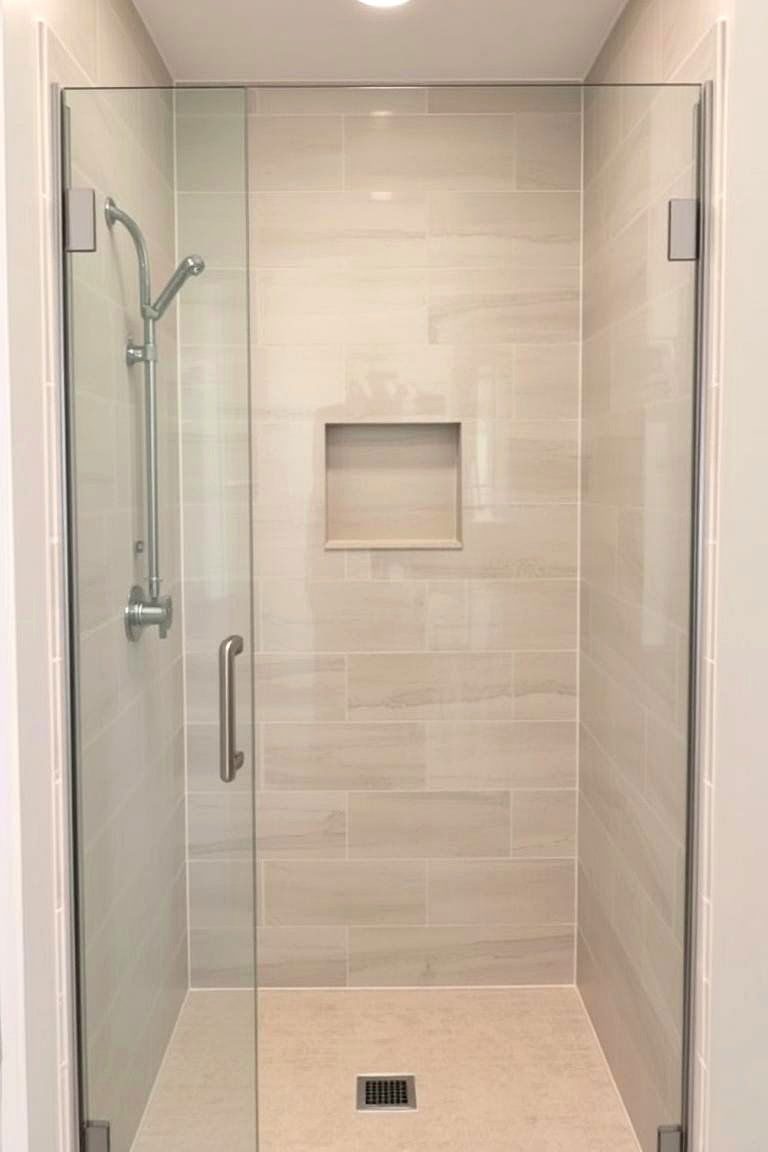 Shower with Linear Drain - 24 Small Bathroom Walk in Shower Ideas