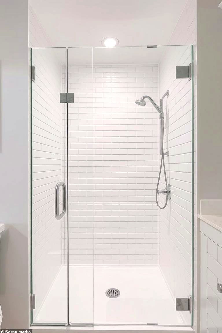 Shower with Mirrored Wall - 24 Small Bathroom Walk in Shower Ideas