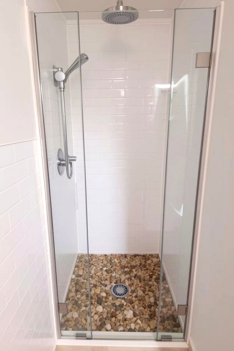 Shower with Pebble Floor - 24 Small Bathroom Walk in Shower Ideas