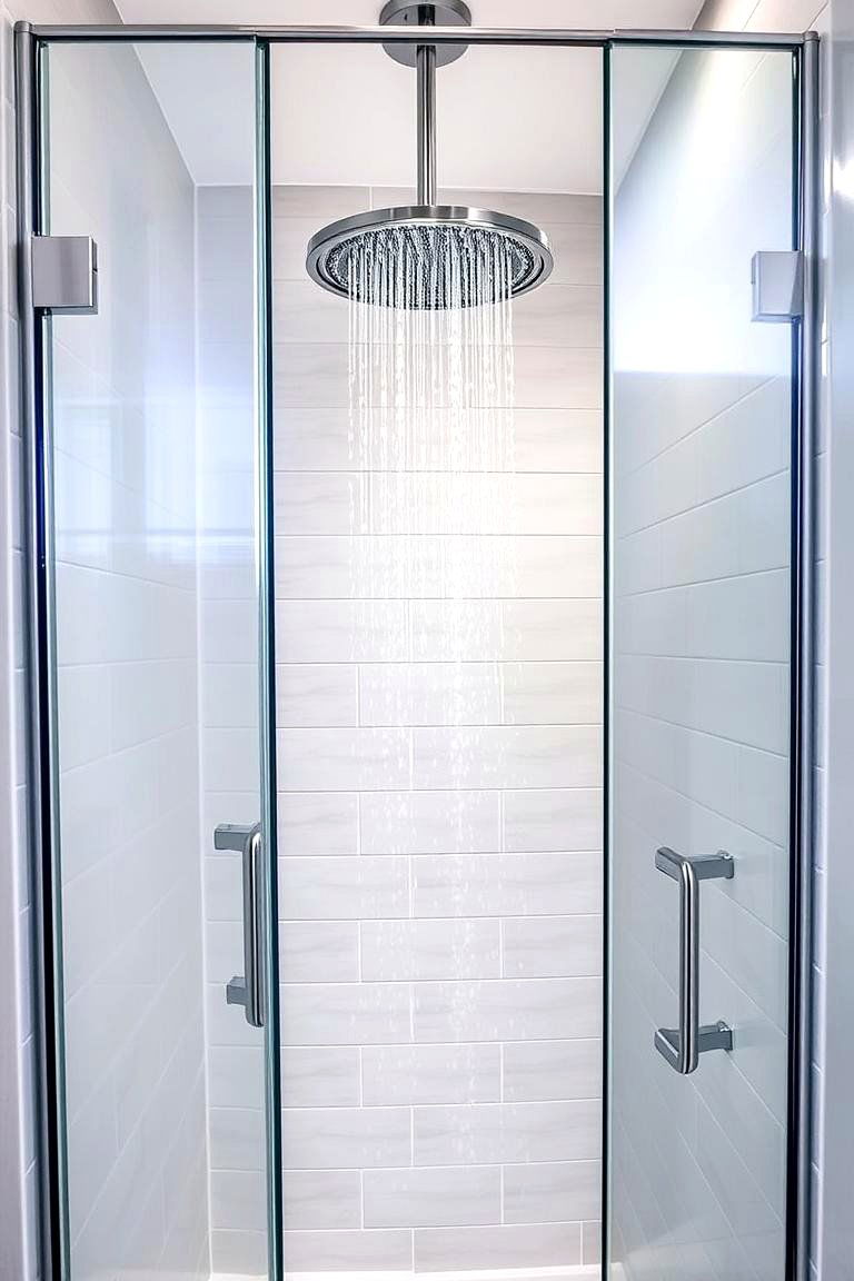 Shower with Rainfall Showerhead - 24 Small Bathroom Walk in Shower Ideas