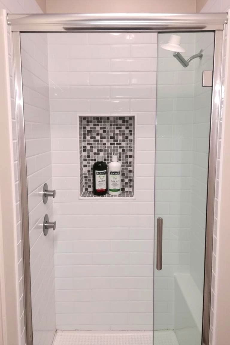 Shower with Tiled Niche Storage - 24 Small Bathroom Walk in Shower Ideas