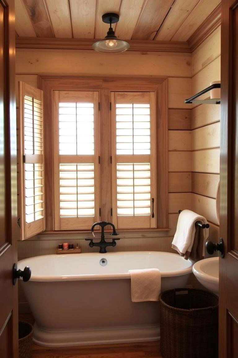 Shutter Panels for Rustic Appeal - 24 Bathroom Window Treatment Ideas