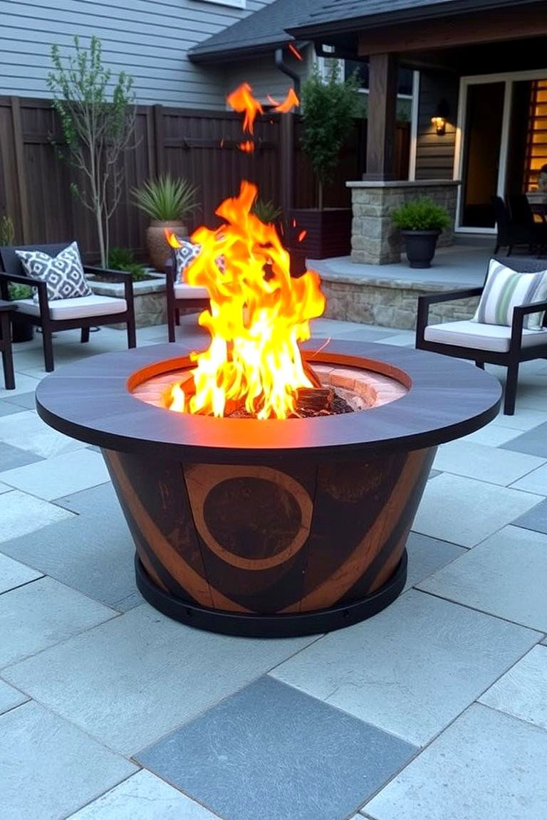 Signature Concrete Paver Fire Pit with Unique Design Details - 24 Concrete Paver Patio Fire Pit Ideas