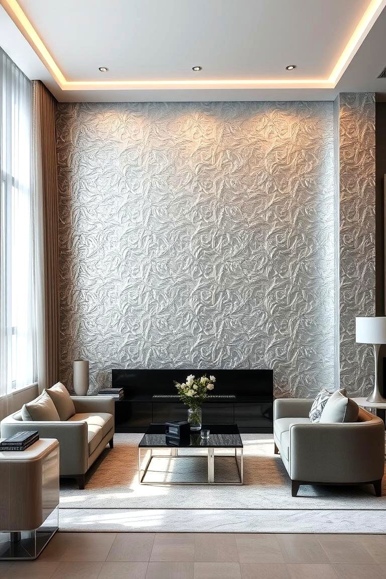 Silver Accent Wall - 24 Silver Living Room Ideas
