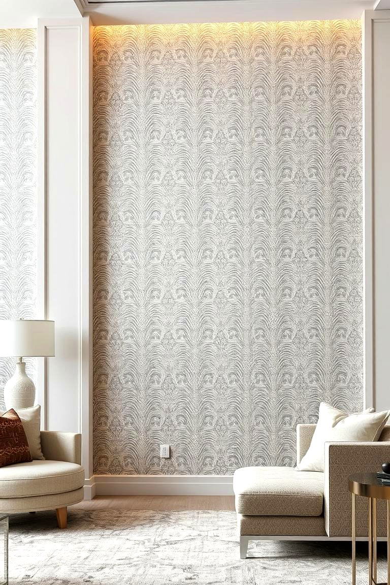 Silver Patterned Wallpaper - 24 Silver Living Room Ideas