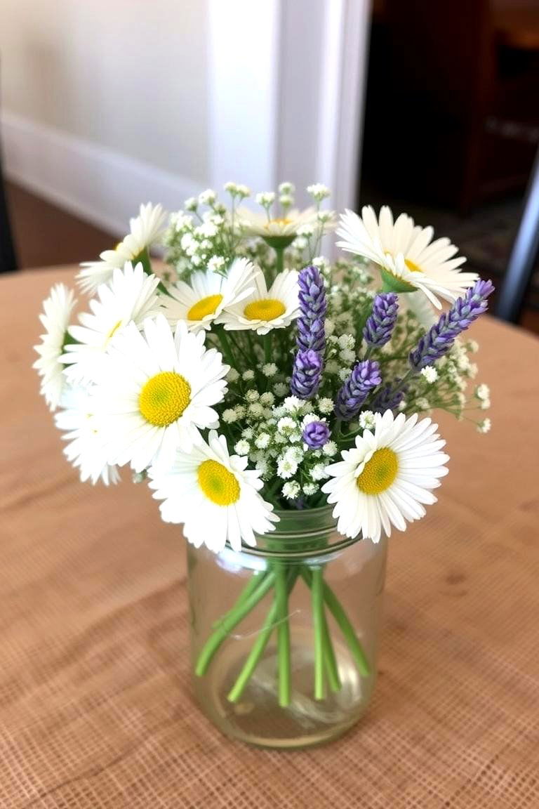 Simple Mason Jar Floral Cluster - 24 Flower Centerpiece Ideas