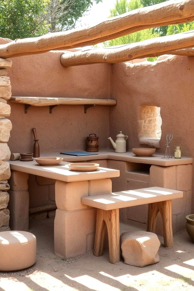 Simple Mud Kitchen with Natural Materials - 24 Mud Kitchen Ideas