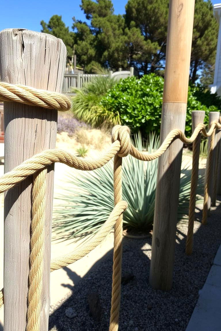 Simple Rope Fence with Posts - 24 Small Garden Fence Ideas